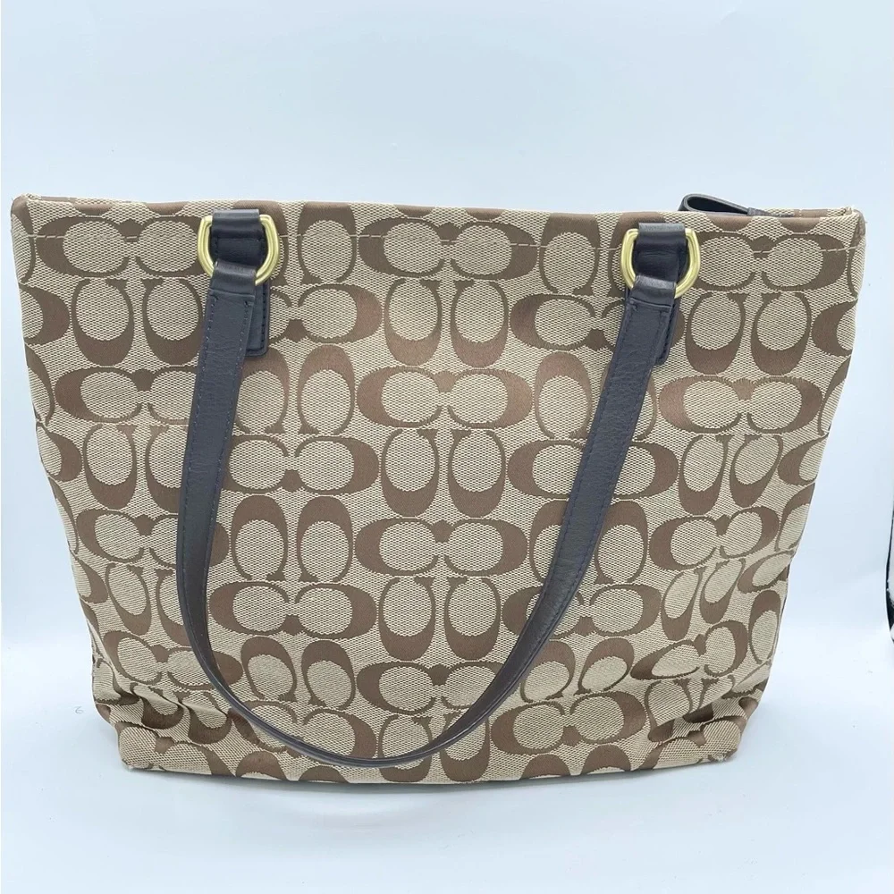 Coach Signature Brown and Teal Tote - Picture 4 of 17